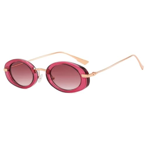JUJNTNT Ovale Retro-Sonnenbrille für Damen und Herren, Vintage, klassischer Metallrahmen, trendiger UV400-Schutz (Lila-Rot) von JUJNTNT