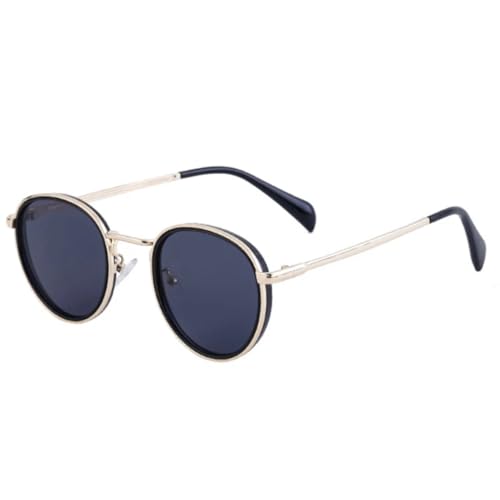 JUJNTNT Ovale Retro-Sonnenbrille für Damen und Herren, luxuriöser Metallrahmen, Punk (Schwarz, Goldgrau) von JUJNTNT