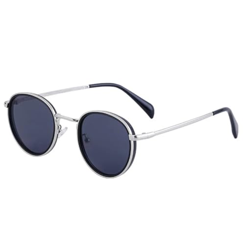 JUJNTNT Ovale Retro-Sonnenbrille für Damen und Herren, luxuriöser Metallrahmen, Punk (Schwarz, Silber, Grau) von JUJNTNT