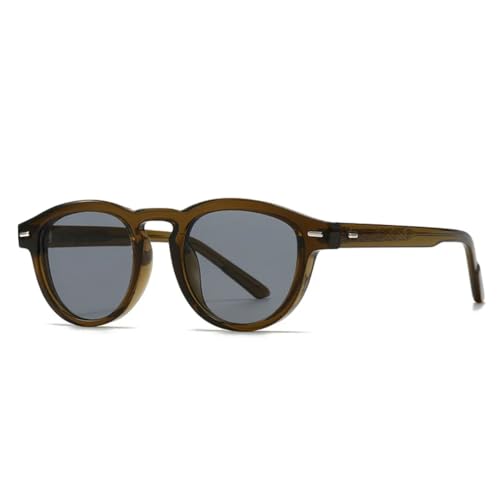 JUJNTNT Ovale Sonnenbrille für Damen und Herren, luxuriös, UV400, Retro-Nieten, Olivgrün (Olivgrün-Grau) von JUJNTNT