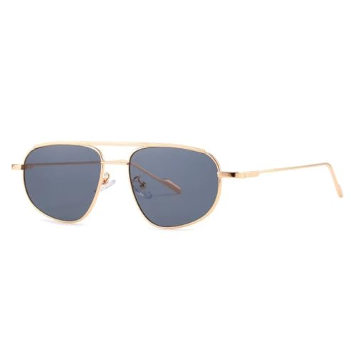 JUJNTNT Ovale Sonnenbrille für Damen und Herren, luxuriöser Retro-Doppelsteg, Metallrahmen, UV400 (Gold/Schwarz) von JUJNTNT