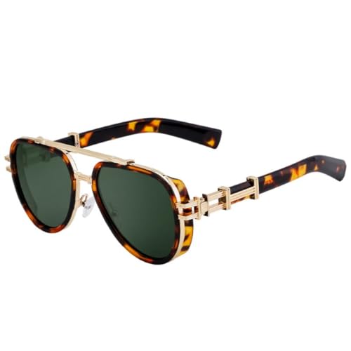 JUJNTNT Ovale Steampunk-Sonnenbrille im Vintage-Stil für Damen und Herren, luxuriöser, trendiger Doppelbalken-Metallrahmen (C4BrownDemiG15) von JUJNTNT