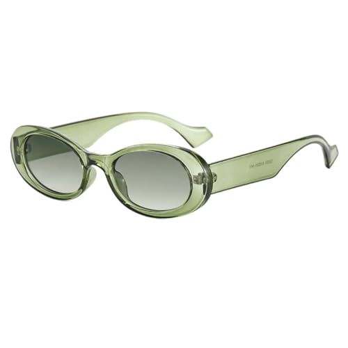 JUJNTNT Ovale Vintage-Sonnenbrille für Damen, kleiner Rahmen, Retro, schwarz, rund, UV400 (C8Grün-Grün) von JUJNTNT