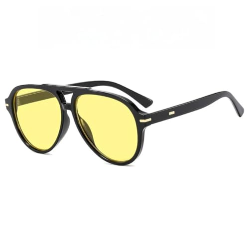 JUJNTNT Ovale Vintage-Sonnenbrille für Damen und Herren, Retro, Doppelsteg, trendig, UV400 (Schwarz-Gelb) von JUJNTNT