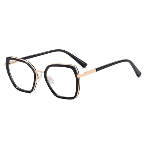 JUJNTNT Polygon-Brillenrahmen, zweifarbig, für Damen, transparent, für Herren, Metallrahmen (schwarz) von JUJNTNT