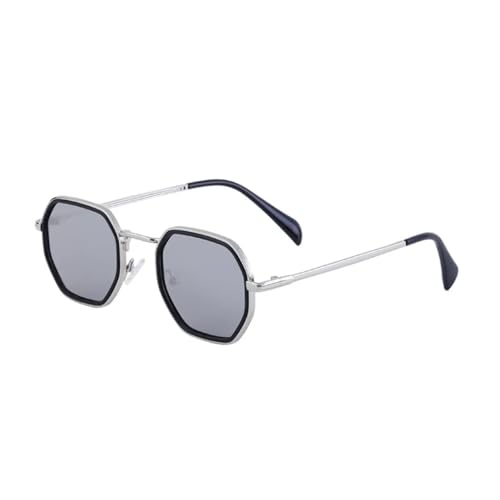 JUJNTNT Polygon-Sonnenbrille für Damen und Herren, luxuriöser Spiegel, UV400, Metallrahmen (Silber, Silberspiegel) von JUJNTNT