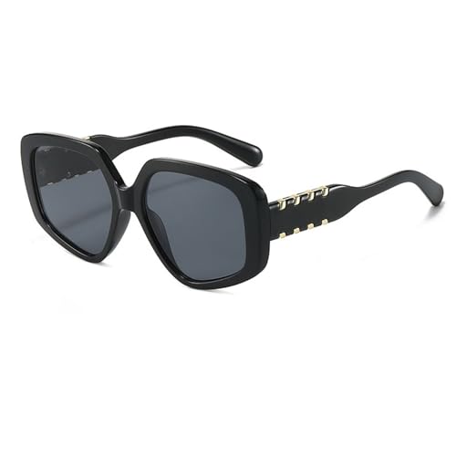 JUJNTNT Polygonale Sonnenbrille für Damen, dicker Retro-Rahmen, mehrfarbiger Schutz (Schwarz-Schwarz) von JUJNTNT