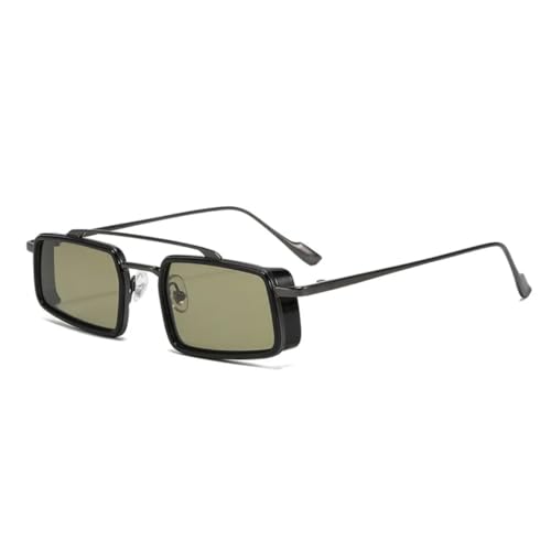 JUJNTNT Punk-Sonnenbrille mit Doppelsteg, trendiges kleines Rechteck, UV400 (Gun Olive) von JUJNTNT