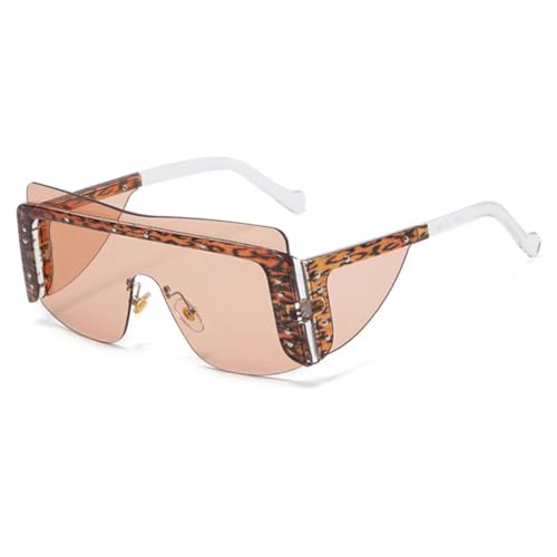 JUJNTNT Randlose Sonnenbrille für Damen und Herren, einzigartiger Metallnieten-Trend, UV400 (klar-hellbraun) von JUJNTNT