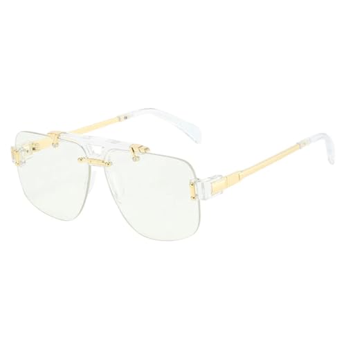 JUJNTNT Randlose Sonnenbrille für Damen und Herren, klare Ozean-Verlaufsgläser, UV400, Retro-Nieten (transparent klar) von JUJNTNT