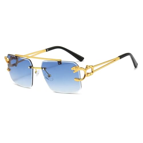 JUJNTNT Randlose Sonnenbrille mit Leopardenmuster aus Metall, Doppelsteg, Farbverlauf, Ozeanfolie, UV400 (blauer Farbverlauf) von JUJNTNT