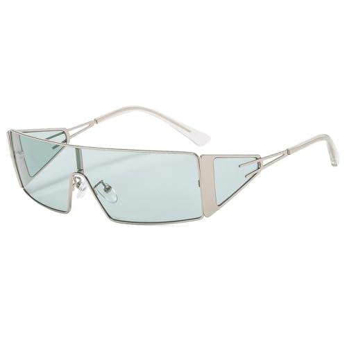 JUJNTNT Rechteckige Punk-Sonnenbrille für Damen, Retro, luxuriöser Metallrahmen, UV400 (Silberblau) von JUJNTNT