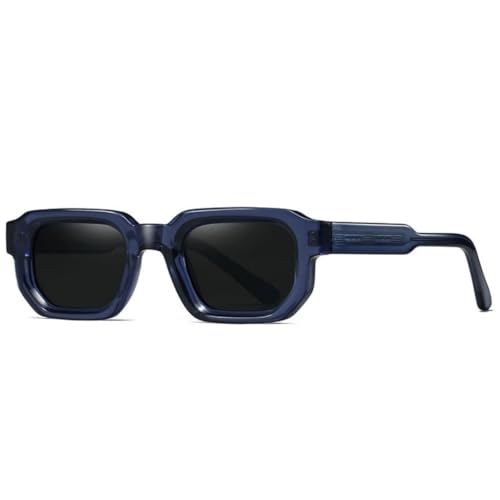 JUJNTNT Rechteckige Retro-Sonnenbrille für Damen und Herren, luxuriös, UV400, trendiger Punk (dunkelblau-grau) von JUJNTNT
