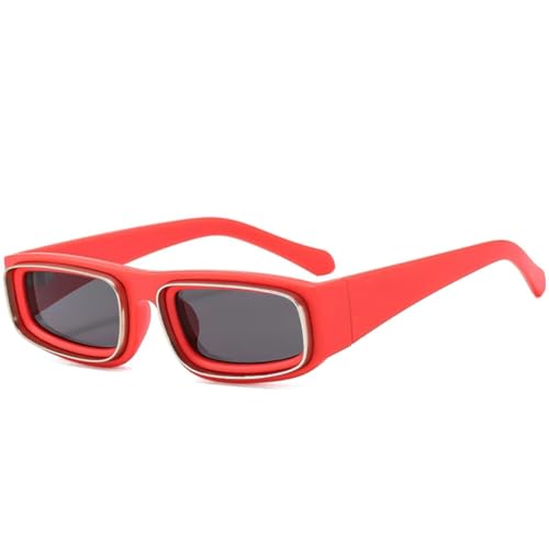 JUJNTNT Rechteckige Sonnenbrille für Damen und Herren, Vintage, UV400 (Rotgrau) von JUJNTNT