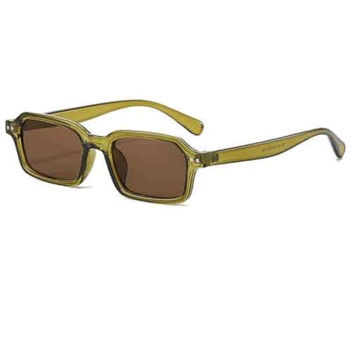 JUJNTNT Rechteckige Sonnenbrille mit kleinem Rahmen für Männer und Frauen, Vintage, multitrendig, luxuriös, UV400 (Grün-Braun) von JUJNTNT