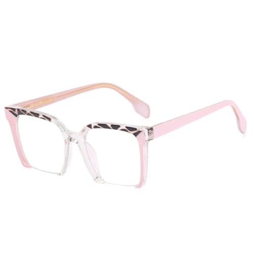 JUJNTNT Retro-Brillengestell, halbrandlos, für Damen, Federscharnier, bunt, Leopardenmuster (Pink) von JUJNTNT