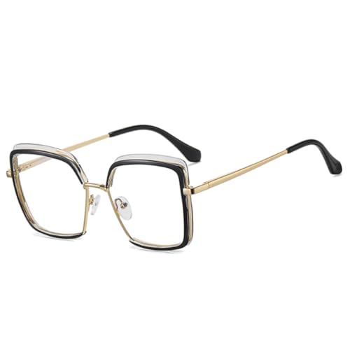 JUJNTNT Retro-Brillenrahmen für Damen, transparent, Federscharnier, Metall, Leopardenmuster, für Herren (schwarz transparent) von JUJNTNT