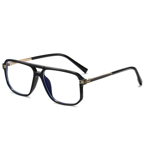 JUJNTNT Retro-Brillenrahmen mit Doppelstegen für Damen, klares Federscharnier, Brillenrahmen für Herren (schwarz glänzend) von JUJNTNT