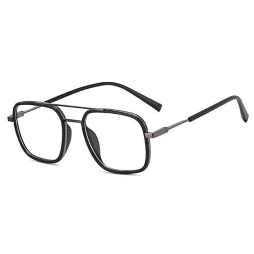 JUJNTNT Retro-Brillenrahmen mit Doppelstegen für Damen und Herren, klare Brillenfassungen, zweifarbig (Mattschwarz, Pistolengriff) von JUJNTNT