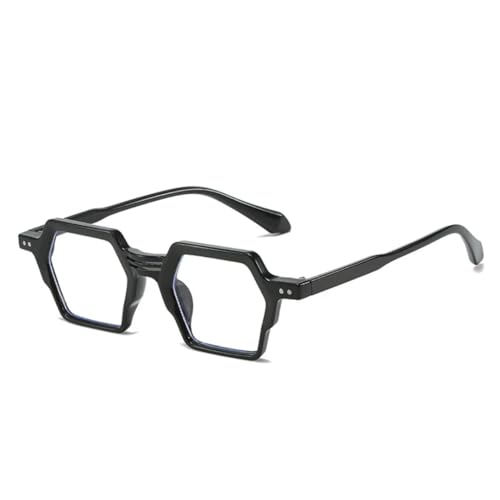 JUJNTNT Retro-Brillenrahmen mit sechseckigen Nieten (glänzend schwarz) von JUJNTNT