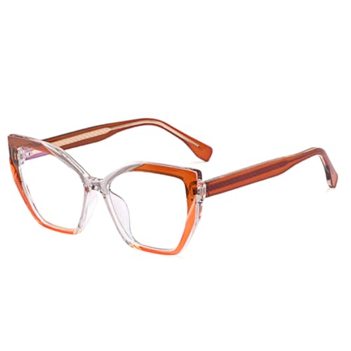JUJNTNT Retro-Cat-Eye-Brille für Damen, bunt, transparenter Rahmen mit Federscharnier (teeorange, transparent) von JUJNTNT