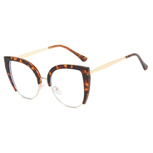 JUJNTNT Retro-Cat-Eye-Brille für Damen, trendiger Metallrahmen, klare Gläser (Leopard) von JUJNTNT