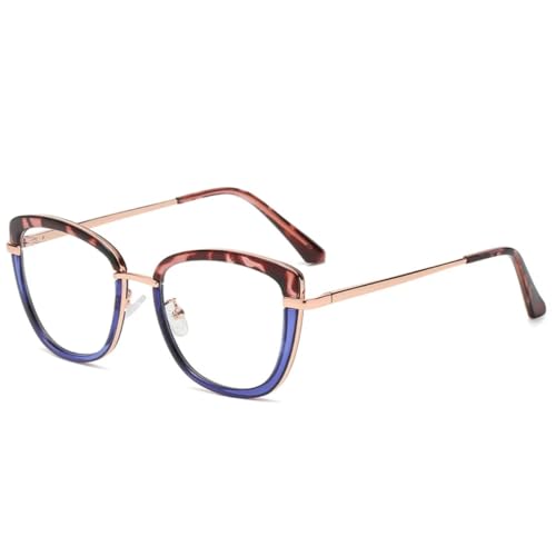 JUJNTNT Retro-Cat-Eye-Brillenrahmen mit transparentem Federscharnier für Damen und Herren (Leopardenblau) von JUJNTNT