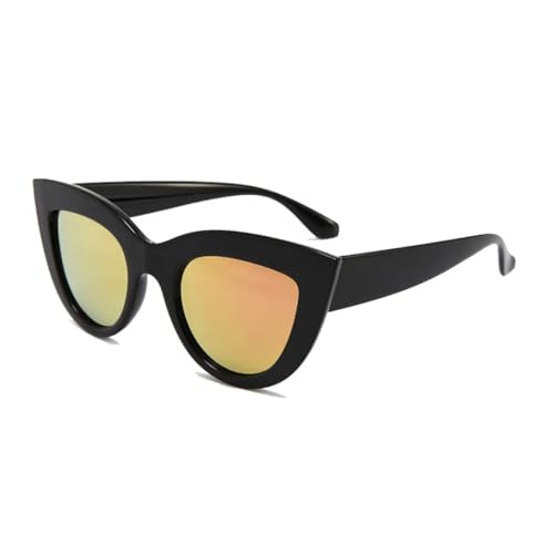 JUJNTNT Retro-Cat-Eye-Sonnenbrille für Damen, UV400, Metallscharnier, Farbverlaufsspiegel (Schwarz-Pink) von JUJNTNT