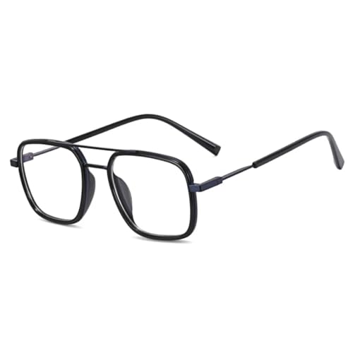 JUJNTNT Retro Doppelstege Damen Herren Klare Brillenfassungen Doppelfarbe (Schwarz Blau) von JUJNTNT