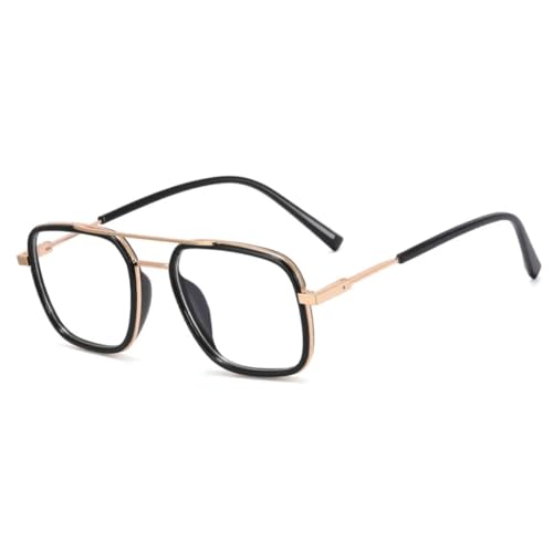 JUJNTNT Retro Doppelstege Damen Herren Klare Brillenfassungen Doppelfarbe (Schwarz-Gold) von JUJNTNT