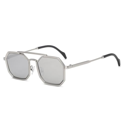 JUJNTNT Retro Doppelstege Polygon Sonnenbrille für Damen Herren Metallrahmen Spiegel Uv400 Punk(9) von JUJNTNT