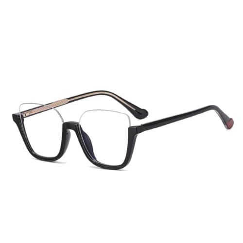 JUJNTNT Retro Halbrandlose Brillenfassungen für Damen, modisch, klar, für Herren, bunt, Leopardenmuster (schwarz) von JUJNTNT
