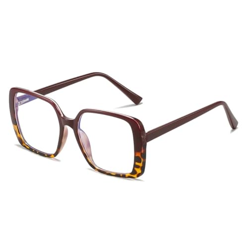 JUJNTNT Retro Klar Damen Doppelfarbig Brillengestell Federscharnier Herren (Dunkelroter Leopard) von JUJNTNT