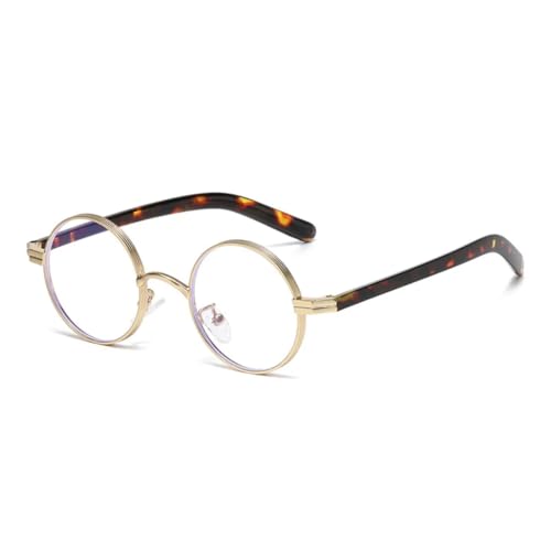 JUJNTNT Retro Kleine Runde Metall Punk Damen Sonnenbrille Mode Klare Linse Herren Trendy Rahmen Shades UV400 (Golden Leopard Clear) von JUJNTNT