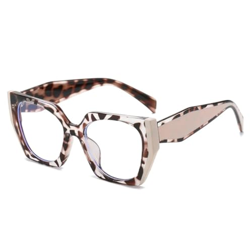 JUJNTNT Retro Polygon Cat Eye Brillengestell für Damen, zweifarbig, transparent, für Herren, Leopardenmuster (Leopardenbeige) von JUJNTNT