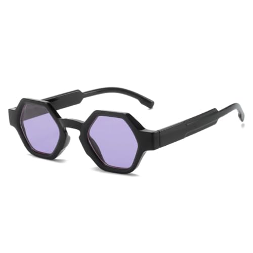 JUJNTNT Retro-Polygon-Sonnenbrille für Damen und Herren, UV400, Punk-Bonbonfarbe (Schwarz-Lila) von JUJNTNT