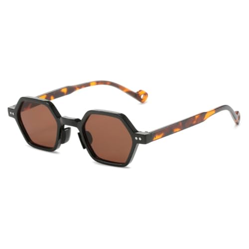 JUJNTNT Retro Polygon Square Sonnenbrille Herren Candy Color Leopard Shades UV400 Damen Trendy Punk Nieten (Schwarzer Leopardentee) von JUJNTNT