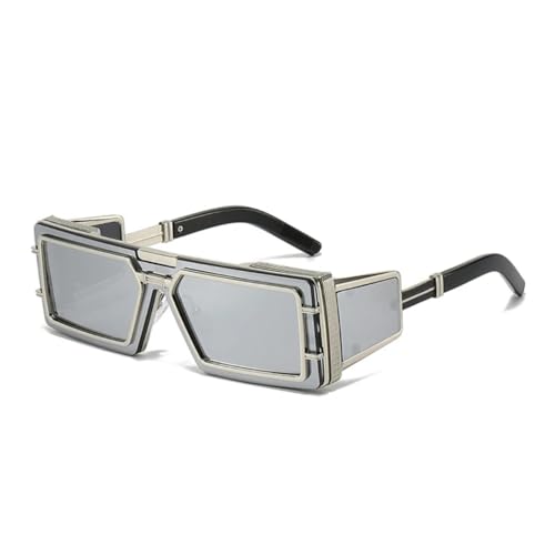 JUJNTNT Retro-Sonnenbrille für Damen und Herren, Outdoor-Sport, Punk, UV400, Luxus, trendiges Metall (Silber, Silberspiegel) von JUJNTNT