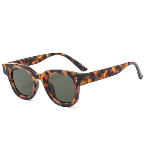 JUJNTNT Retro-Sonnenbrille für Damen und Herren, UV400, trendige Punk-Nieten (Leopard, dunkelgrün) von JUJNTNT