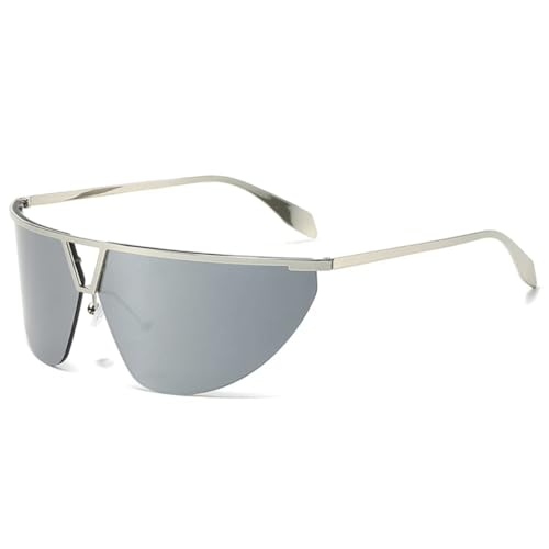 JUJNTNT Retro-Sonnenbrille im übergroßen Katzenaugen-Design für Damen und Herren, randlos, mit Farbverlauf, verspiegelt, UV400, trendig (Silber, verspiegelt) von JUJNTNT