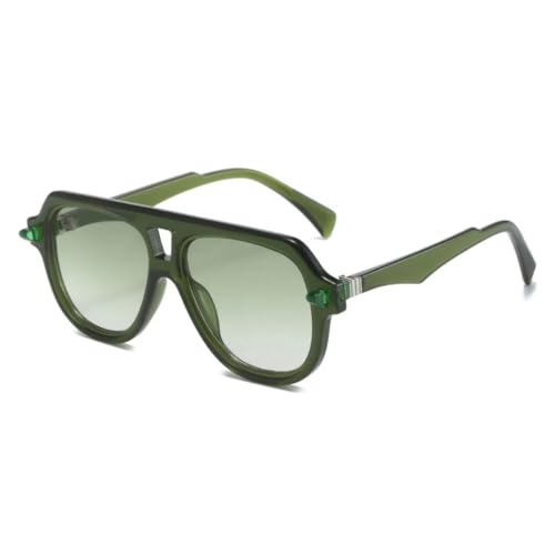 JUJNTNT Retro-Sonnenbrille mit Doppelsteg, UV400, modischer Farbverlauf, trendige Nieten für Damen (grüner Farbverlauf) von JUJNTNT