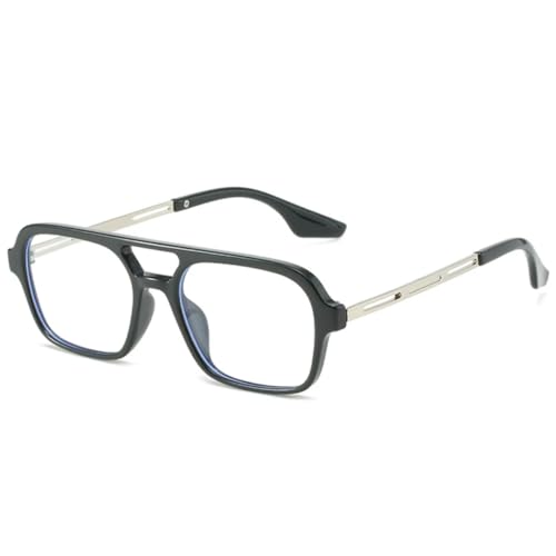 JUJNTNT Retro-Sonnenbrille mit Doppelsteg, quadratisch, für Damen, modisch, klare Ozeangläser, UV400, für Herren, trendiges Metall, hohl (schwarz klar) von JUJNTNT