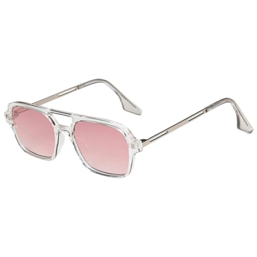 JUJNTNT Retro-Sonnenbrille mit Doppelsteg für Damen, modischer Farbverlauf, trendiger hohler Leopardenmuster, Herren-Sonnenbrille (transparentes Rosa) von JUJNTNT