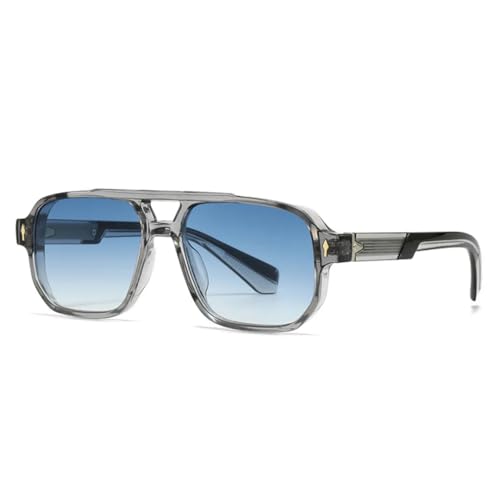 JUJNTNT Retro-Sonnenbrille mit Doppelsteg für Damen und Herren, Nieten, zweifarbig, luxuriöser Farbverlauf, UV400 (grau-blauer Farbverlauf) von JUJNTNT