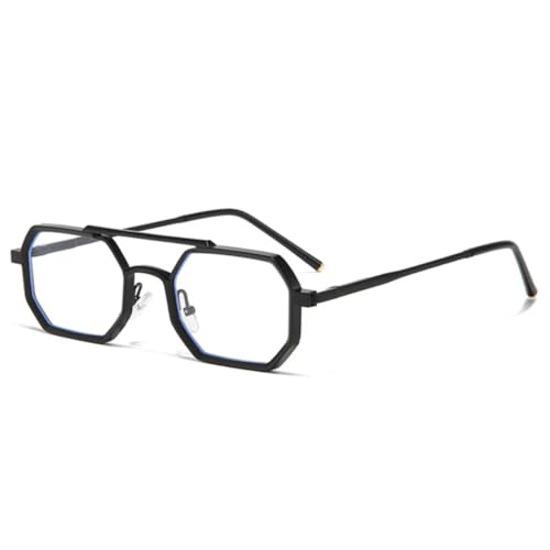 JUJNTNT Retro-Sonnenbrille mit Doppelsteg für Damen und Herren, Polygon, klein, klares Ozean-Farbverlaufsglas, Metallrahmen (schwarz klar) von JUJNTNT
