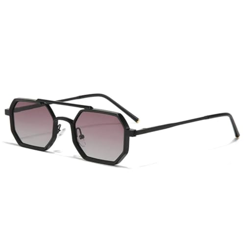JUJNTNT Retro-Sonnenbrille mit Doppelsteg für Damen und Herren, Polygon, klein, klares Ozean-Farbverlaufsglas, Metallrahmen (schwarz-violett) von JUJNTNT