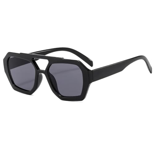 JUJNTNT Retro-Sonnenbrille mit Doppelsteg für Damen und Herren, Vintage, fürs Autofahren im Freien, Farbverlauf, UV400 (Schwarz/Grau) von JUJNTNT