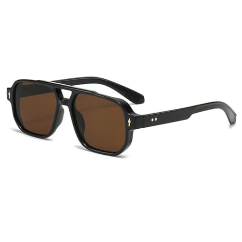 JUJNTNT Retro-Sonnenbrille mit Doppelsteg für Damen und Herren, luxuriöses Design mit Nieten, trendiger UV400-Schutz (Schwarzbraun) von JUJNTNT