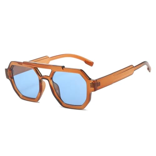 JUJNTNT Retro-Sonnenbrille mit Doppelsteg und Polygon-Design für Damen, UV400 (Braunblau) von JUJNTNT