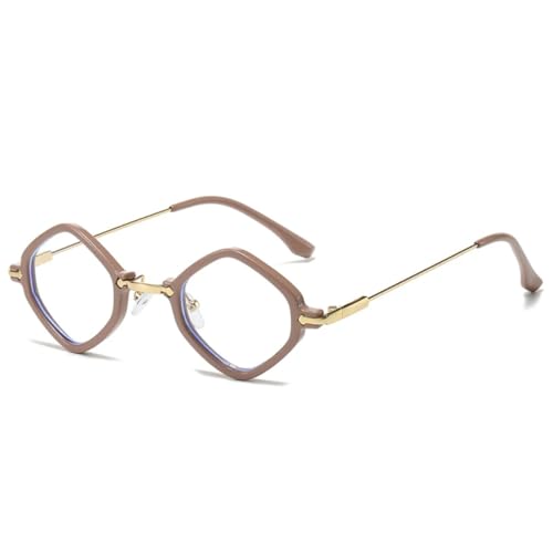 JUJNTNT Retro-Sonnenbrille mit kleinem Polygon für Damen und Herren, klare Ozean-Verlaufsgläser, UV400, trendiger Punk (Khaki klar) von JUJNTNT